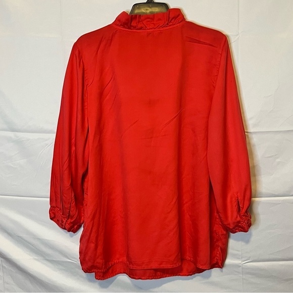 Crown & Ivy, Red Ruffled V Neck, Long Sleeve Blouse, 2X - Picture 7 of 9